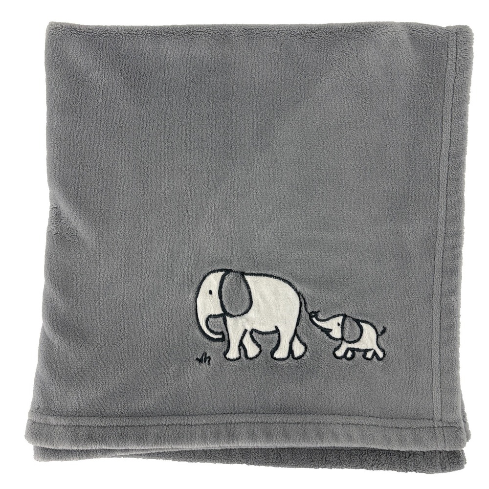Circo Baby Blanket Gray Fleece White Embroidered Elephants 29"x29"‎